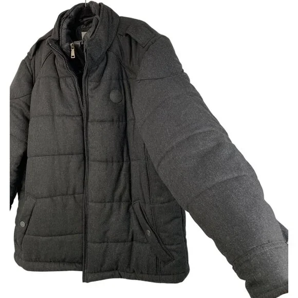 Coogi Mens Charcoal Black Wool Puffer Jacket Quilt Bomber 2XL 8757 Snap